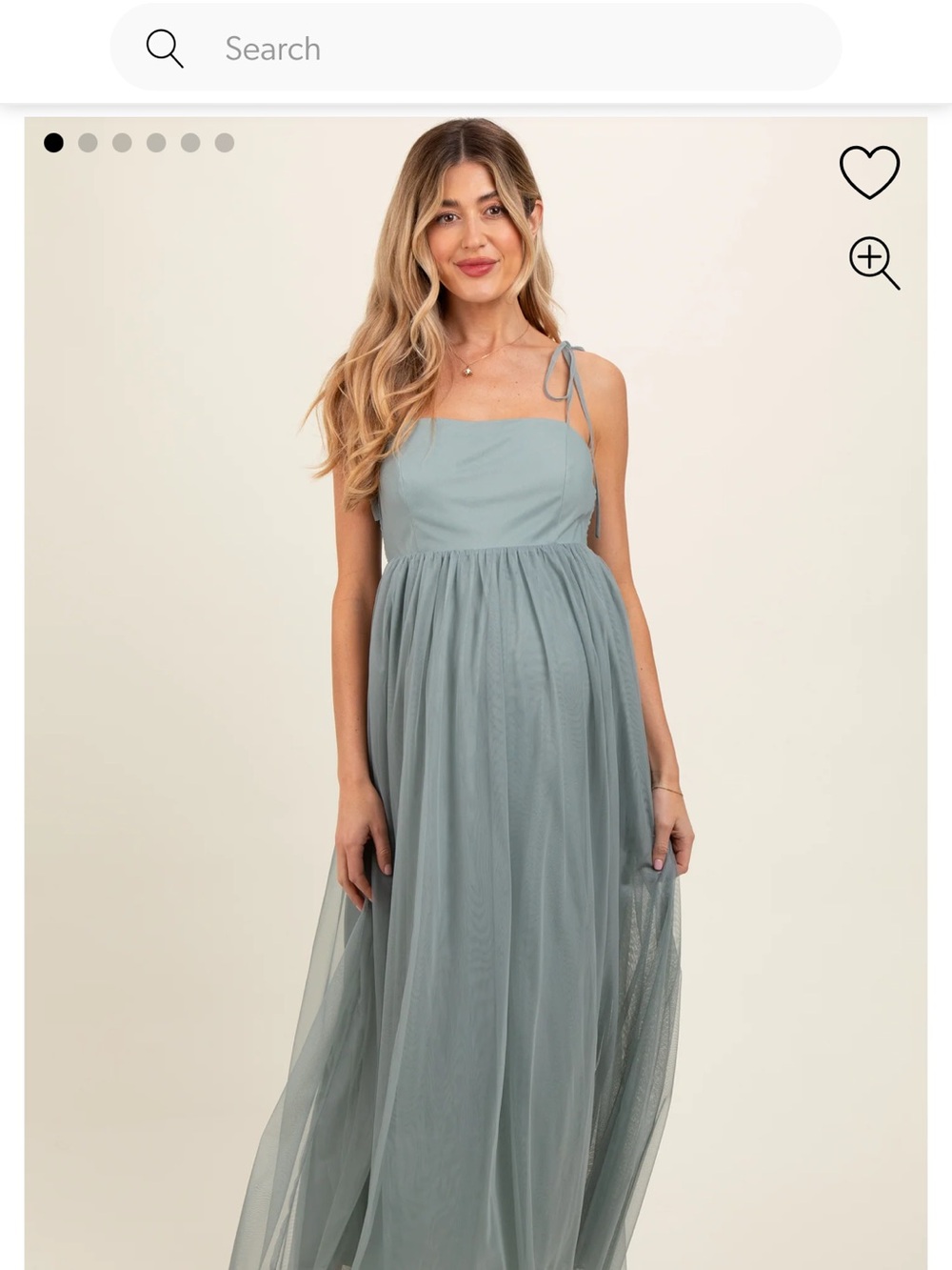 Listicle PinkBlush Green Square Neck Maxi Tulle Dress with Tie Straps, Maternity